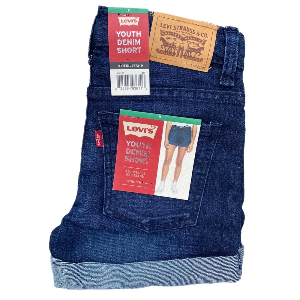 Levi’s Girlfriend Denim Shorts Girls Size 8 NWT Rolled Cuff Blue Mid Rise